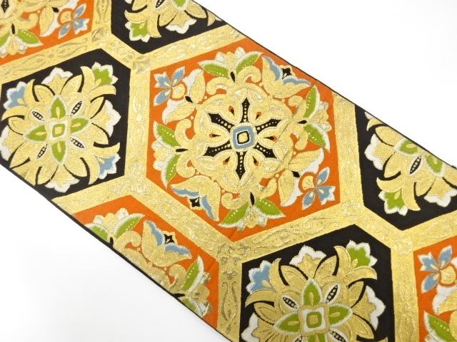 アンティーク　亀甲に華紋織り出し袋帯（着用可）